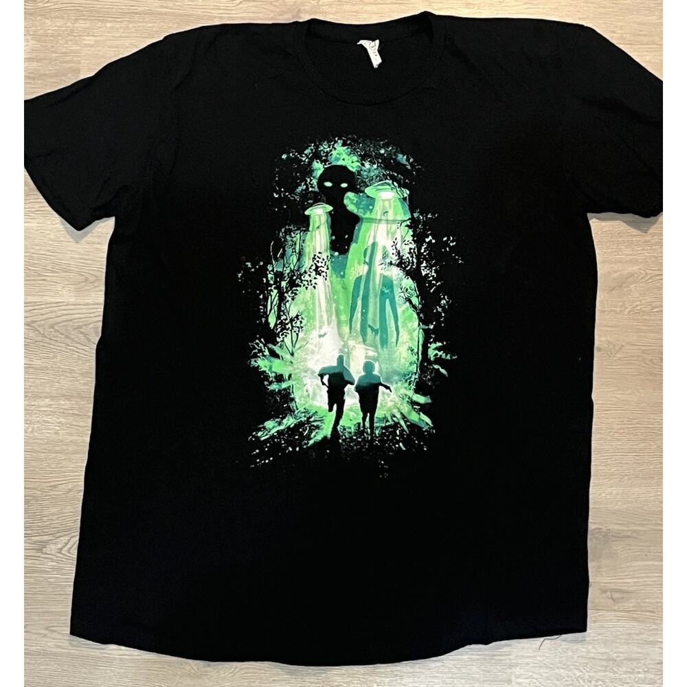 The X-Files Men's T-Shirt Alien Abduction Black Vibrant Green Lootcrate XL
